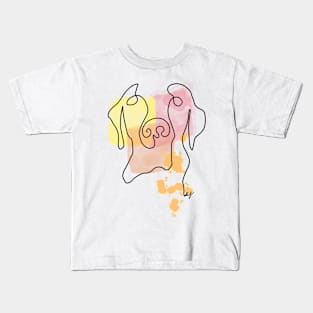 Abstract Line Art Dog Drawing on Watercolor Kids T-Shirt